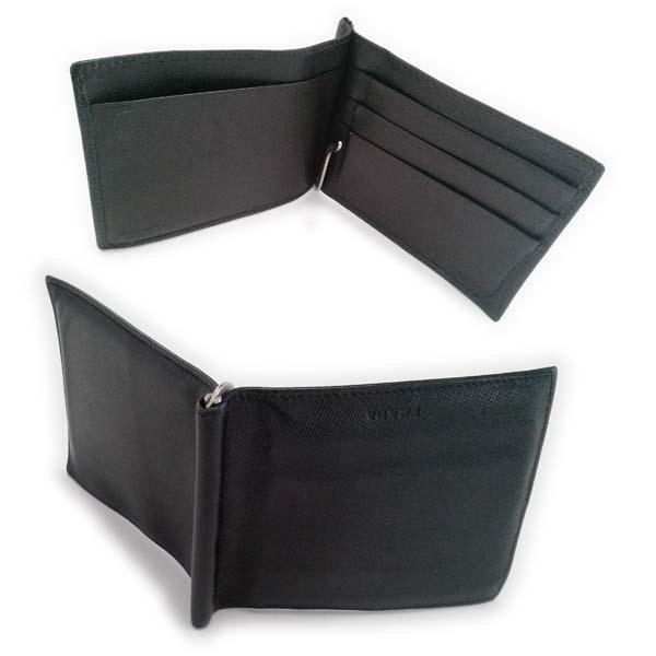 【良品】プラダ　サフィアーノ マネークリップ札入れ 財布 黒 メンズ【一撃即決】