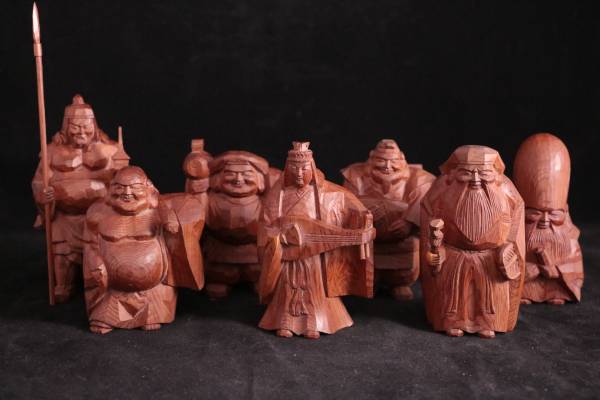 木彫・仏像 【中畑泰之作 一位一刀彫七福神】 共箱 名 【公式通販】