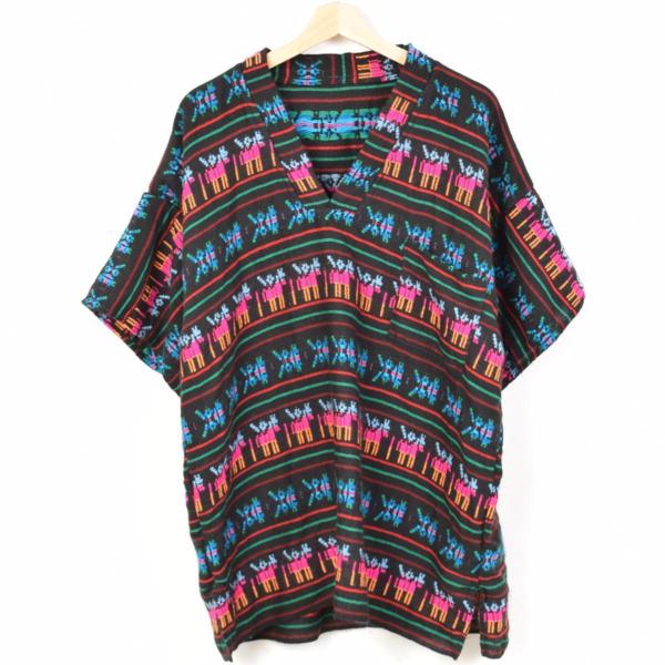 グアテマラ織り Vネック 半袖 チュニック プルオーバー/wab1169