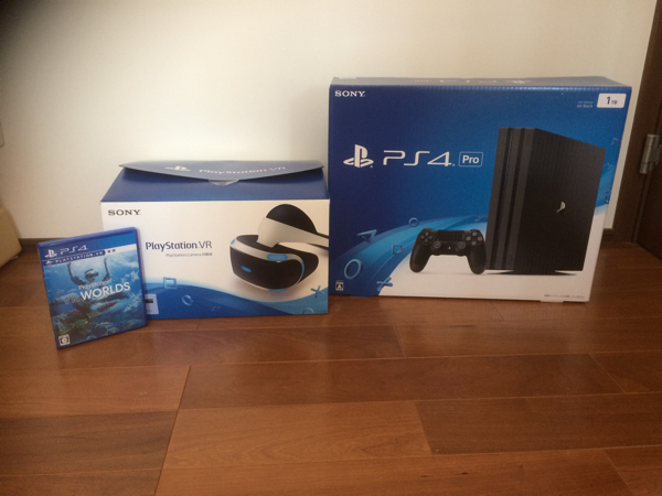 PSVR(カメラ同封版) + PS4 pro + VR WORLDS + 縦置きスタンド