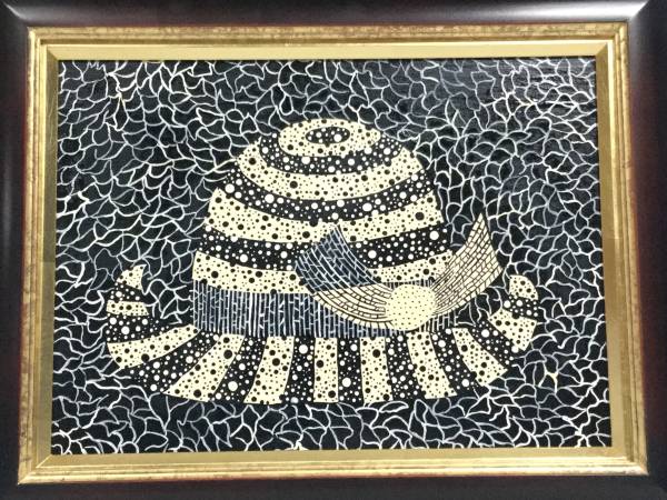 ○草間彌生○油彩画○「帽子」○肉筆画○Wサイン○