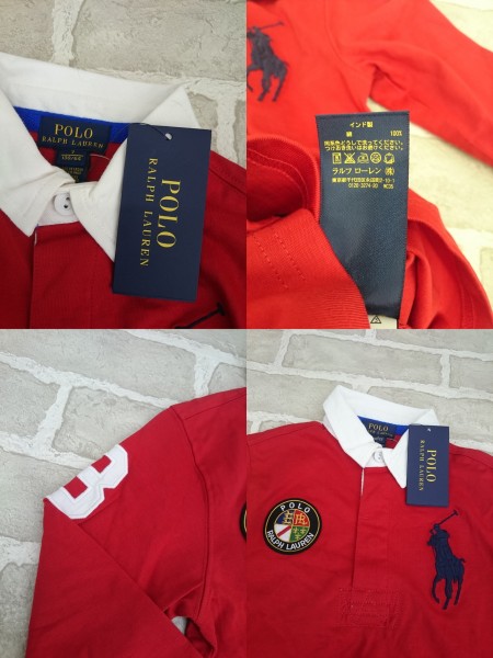 未使用 POLO RALPH LAUREN　ポロ ラルフローレン ビッグポニー キッズ 子供服 長袖 ポロシャツ 7 130/64 レッド ＃ ◆ ○ 85711