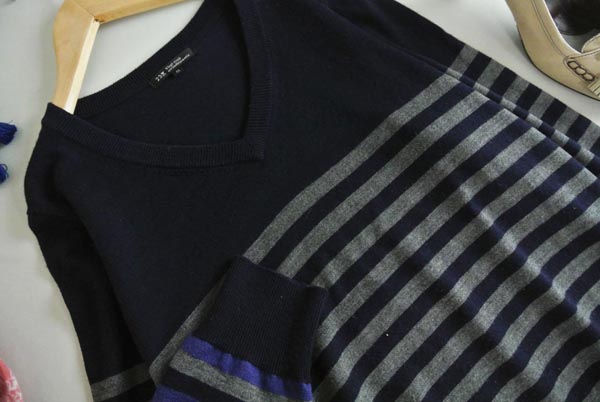 23区 ボーダー ニット ワンピース size44/紺 ◎ ■◇ ☆