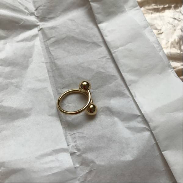 美品 j.w.anderson jwanderson jwa リング イエロー ゴールド ダブルボール ピンキーリング loewe 調節可能 確実正規 定価約2.3万