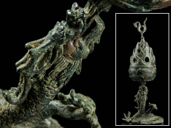 工芸品 香炉□青銅 香爐 龍 三つ足 古銅製 香道具 灰器