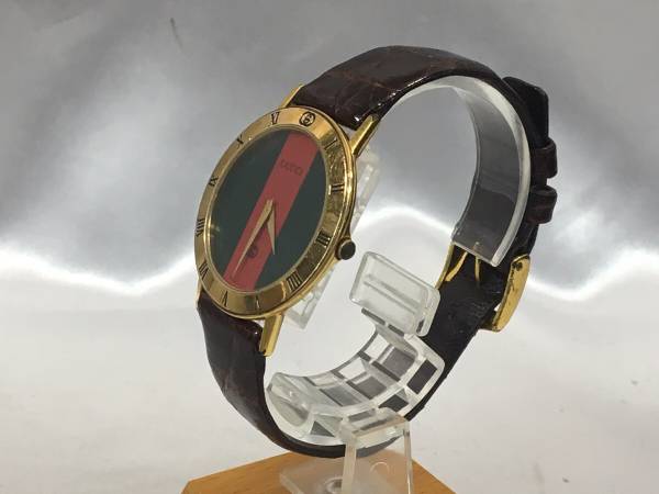 稼働 新品電池 新品ベルトGUCCI 3001M ゴールド ローマン 本革ベルト