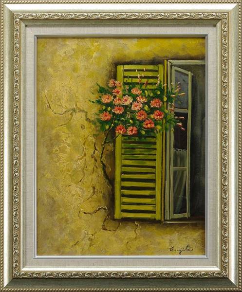 ◎藤田嗣治◎窓辺の花◎肉筆◎油彩◎画面サイン◎裏書印譜◎F6◎額装有り◎