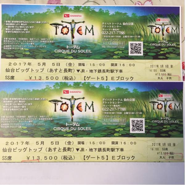 ダイハツ トーテム 仙台ビッグトップ 5/5 16:00 ペア 2枚連番