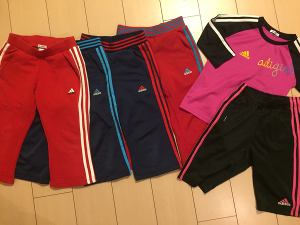 【used】adidas ７分丈パンツ、ハーフパンツ、七分袖Tシャツ6点セットアデァガール_1