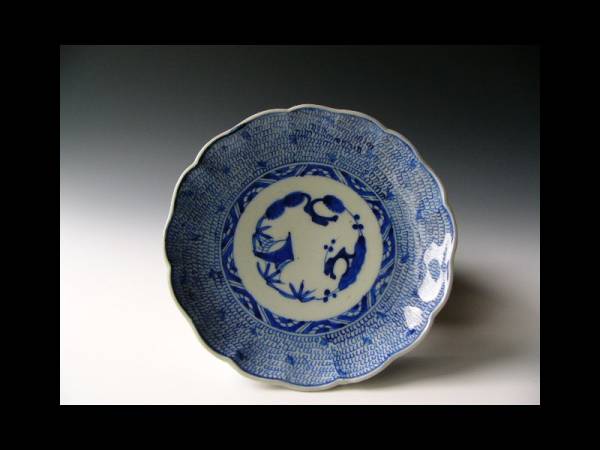 工芸品 古伊万里 微塵唐草 染付 大皿 松竹梅 時代古作