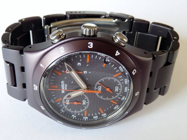 未使用試着のみ スウォッチ Swatch アイロニークロノ 黒銅艶消アルミ