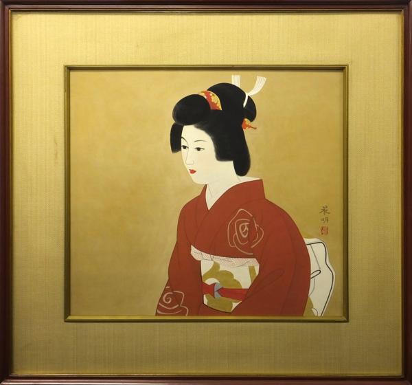 値下げ交渉可【おたからや美術画廊】加藤晨明○美人画/絹本彩色/人物画 