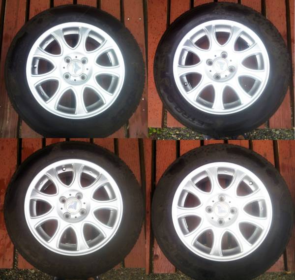 185 / 65　 R15　 PCD 4-100 6J ＋４５　4本　バリ山　ラジアル　アルミセット