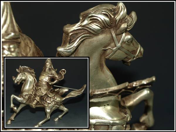 祖父蔵出品　中国清時代銀製　彫龍関公像※激安骨董品