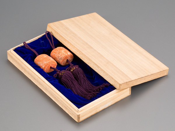 流】古美術品 珊瑚風鎮一対 BC825 流古美術品 谷口康隆作 赤珊瑚七福神