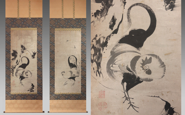 慶應◆【伊藤若冲】真筆 青淵9月号掲載実物！ 紙本水墨鶏図双幅 東博中村渓男の添状など多数_1