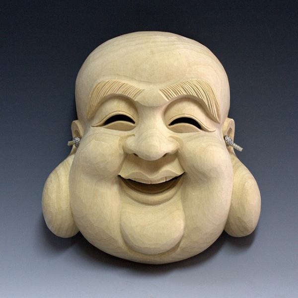 美術品・アンティーク・コレクション 木彫 嵯峨刀 布袋面 七福神 能面