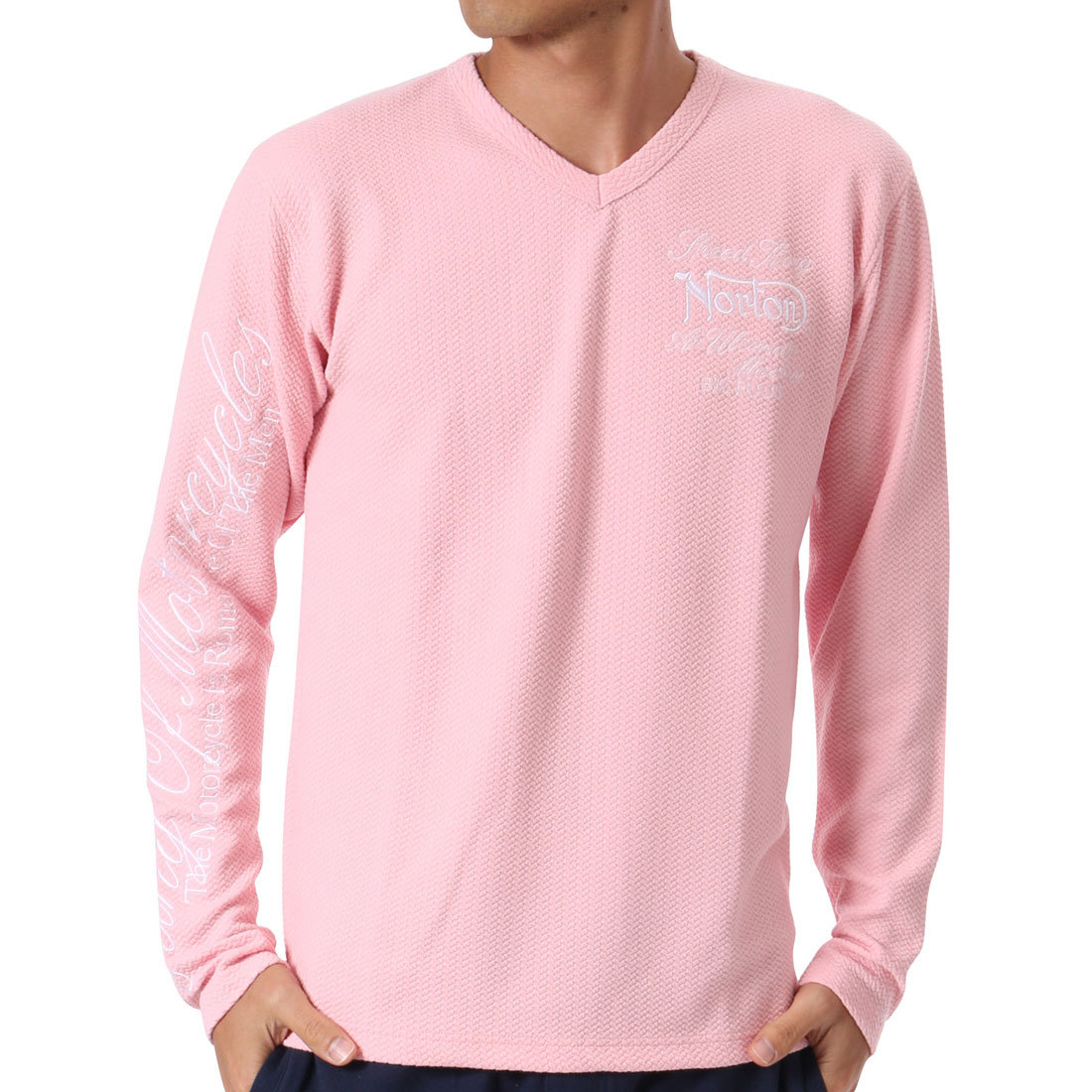 ★ノートン Norton ヘリンボーンJQ VロンTEE長袖Ｔシャツ　ピンク　Ｍ