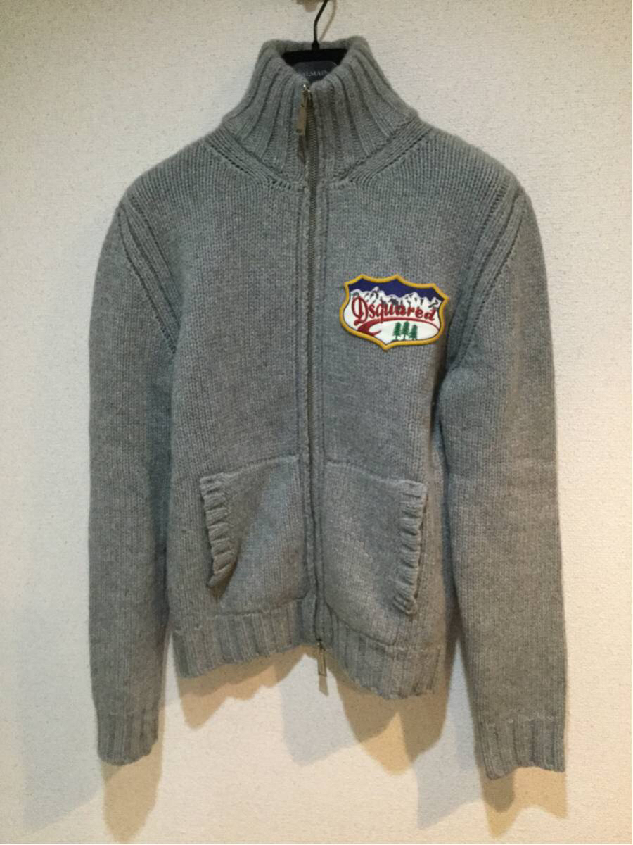 確実正規品 DSQUARED2 ディースクエアード 07/AW 定価約80000円 カシミヤ混 ダブルジップ ブルゾン セーター ジャケット ワッペン パーカー