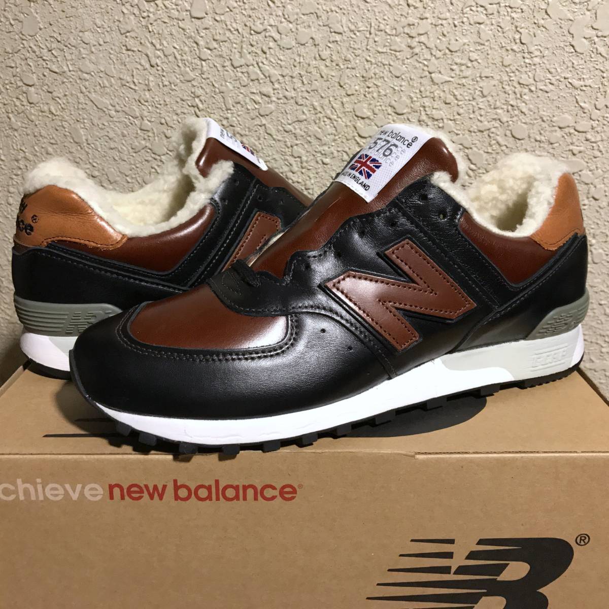 海外限定 UK製【VINTAGE JACKET PACK】NEW BALANCE M576VBA US8.5D 26.5cm オールレザー イギリス英国製 NB スニーカー ブラック×ブラウン