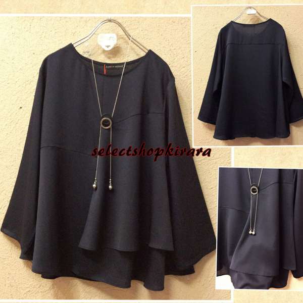 新品☆angelplus☆良質美ラインシルエット♪サラ生地ジョーゼット素材☆片側生地重ね風ライン切り替えブラウス☆M-L