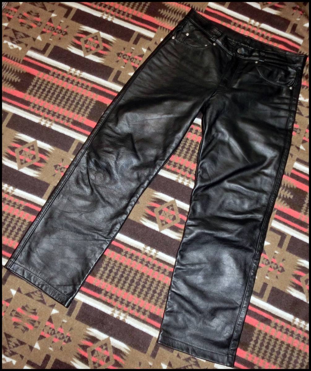 schottレザーパンツ34ライダースパンツ革パン 黒ブラック本革600