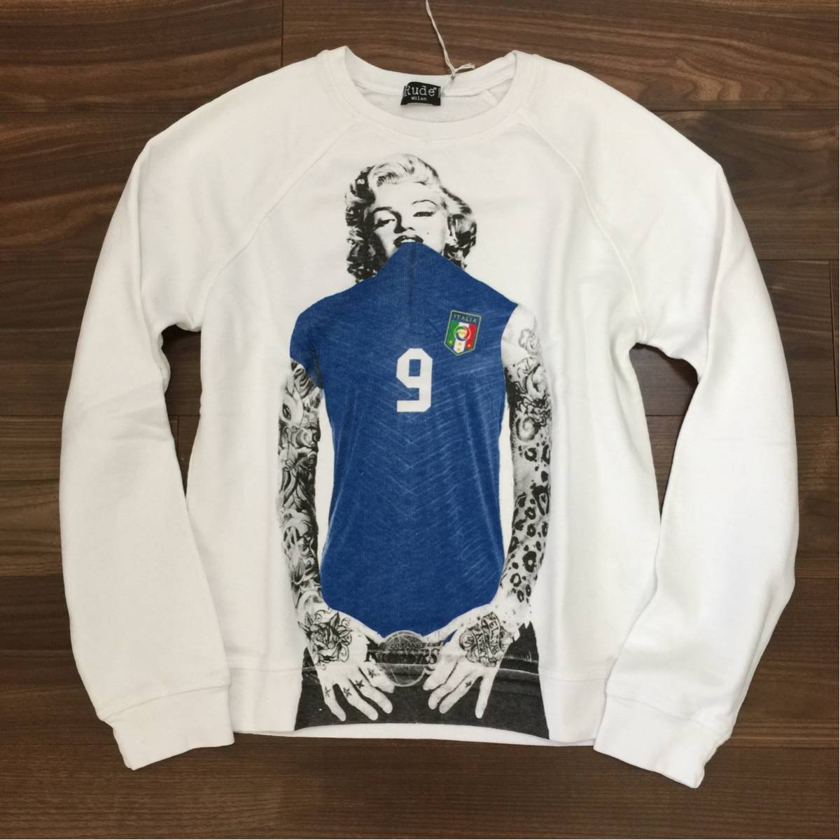 前園真聖 長友佑都さん着用 17年AW新入荷★ルード RUDE マリリンモンロー パロディー トレーナー ホワイト RUDER スウェット