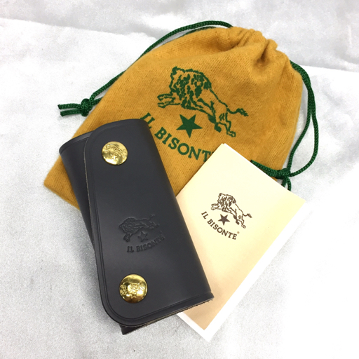 イルビゾンテ IL BISONTE 4連 キーケース 三つ折り ゴールド金具 カウレザー 牛革 グレー系 保存袋付属
