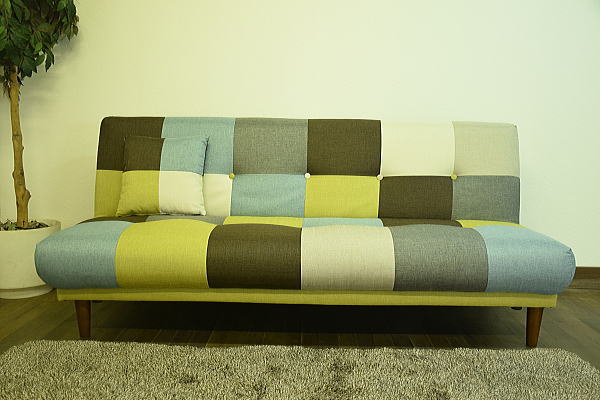 ■新品/未使用/最落なし！■100A2 パッチワーク/ファブリック張り/ソファーベッド/1円1スタ/アウトレット展示処分品価格/赤字覚悟/爆安