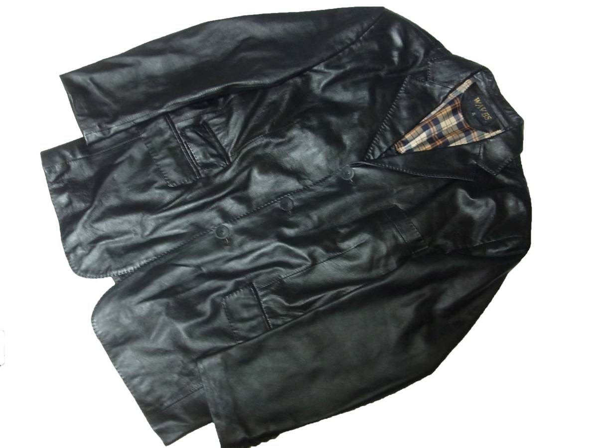 上質♪◆WAVES◇裏チェック羊革ラムナッパレザージャケット黒XXL ブレザー