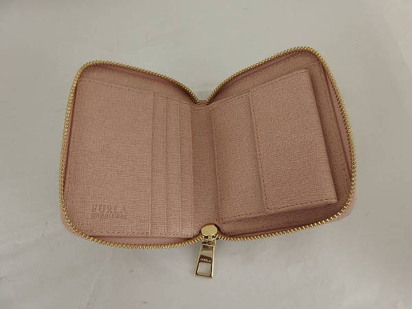 1円 美品 フルラ ラウンドファスナー付 コンパクト 財布 ピンク BQ286