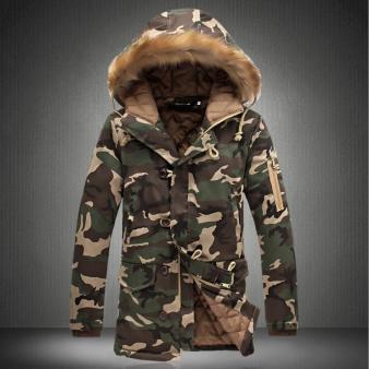 冬定番 迷彩防寒コート 中綿モッズコートフード付き 2色 軍緑迷彩 L