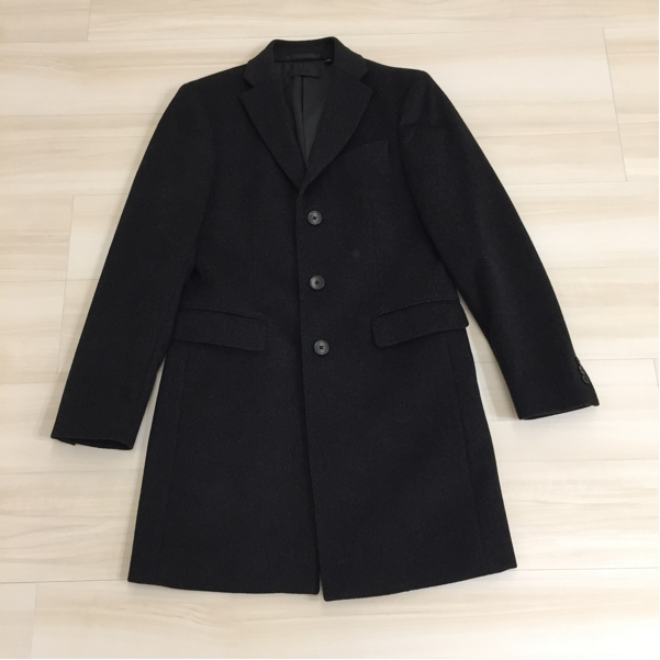 美品 カシミヤ混【UNIQLO】ロングチェスターコート チャコールグレー S