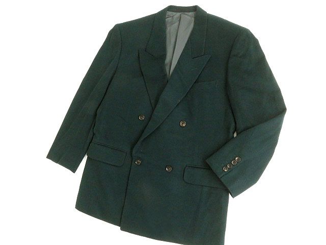 良品■極上素材♪ ディオール PRESTIGE カシミヤ100% 裏地シルク混 ダブルジャケット／ブレザー ダークグリーン M／AY