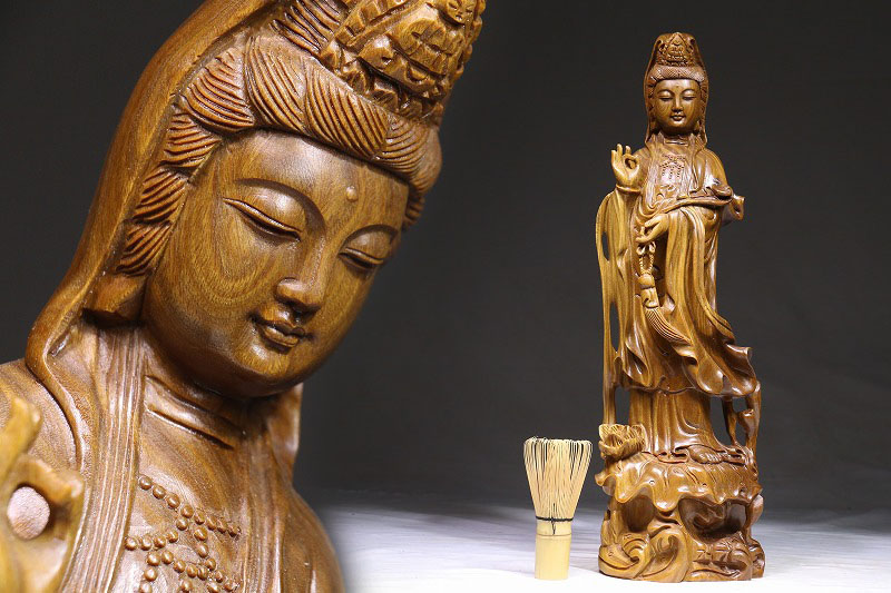 木造美仏 緑檀木精彫 如意観音菩薩像 仏教美術 高47cm W42RR06A 仏像