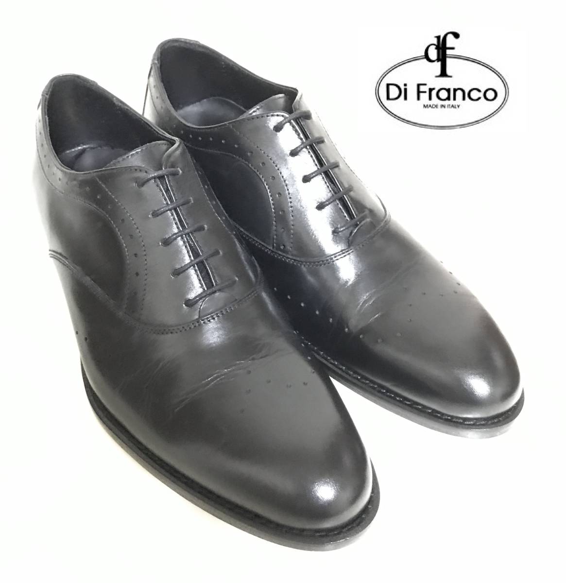 売切１円～イタリア製☆DI FRANCO レザービジネス・ドレスシューズ プレーン （フルブローグ穴加工） サイズ41（25.5～26.0）