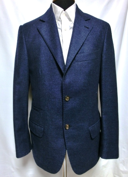超美品！BRUNELLO CUCINELLI　ブルネロ クチネリ ジャケット イタリア製 カシミア入 フラノ系 秋冬物 ネイビーブルー サイズ４６