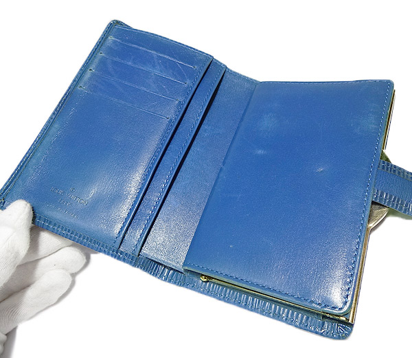 σ LOUIS VUITTON ルイヴィトン エピ ポルトモネビエ・ヴィエノワ ガマ口二つ折り財布 M63245 トレドブルー 廃盤品 中古品 激安大特価!!