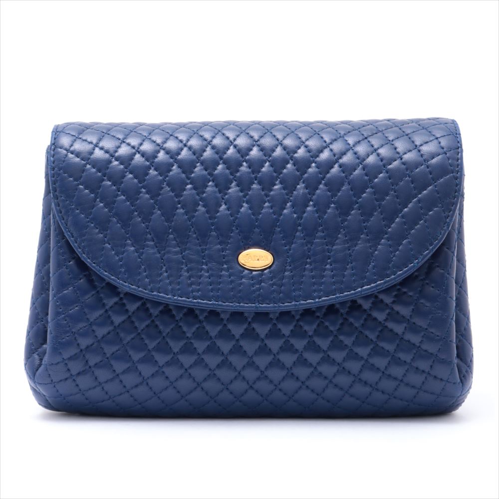 1円～　美品　バリー　BALLY　レザー　キルティング　チェーンショルダーバッグ　青