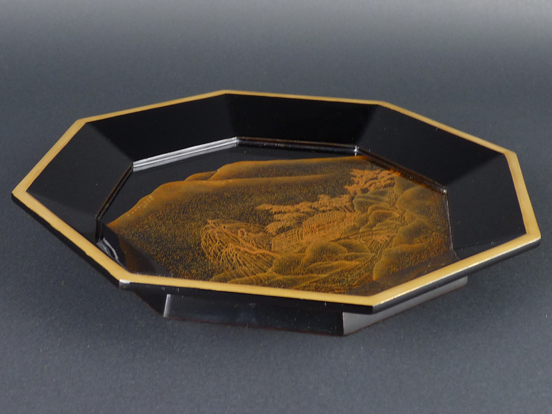 都屋】輪島屋本店謹製 「山水蒔絵 盛器」 5客 絵変り 木製 菓子器