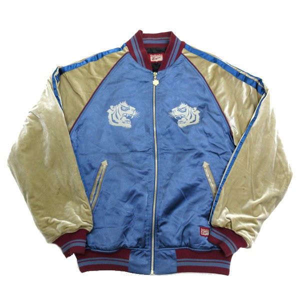 オニツカタイガー/onitsuka Tiger虎入りサテンスカジャン■青【L】横須賀JKT/OKJ028 メンズ