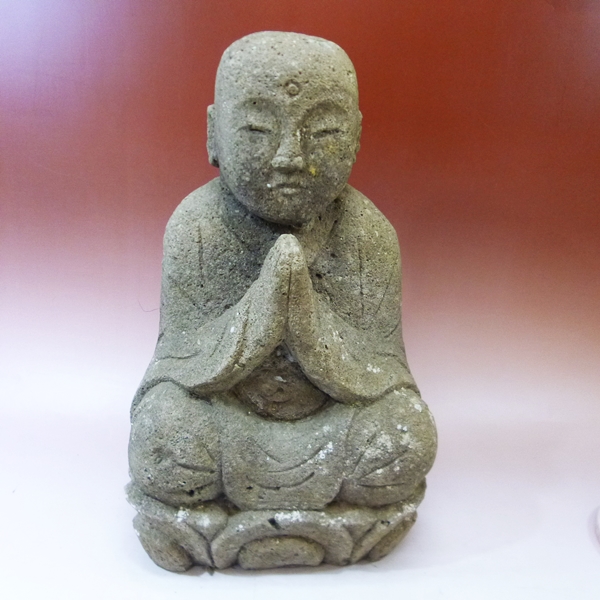 hc1219 石仏 お地蔵さま 地蔵菩薩 石像 石造 仏像 庭園 38㎝ 14kg