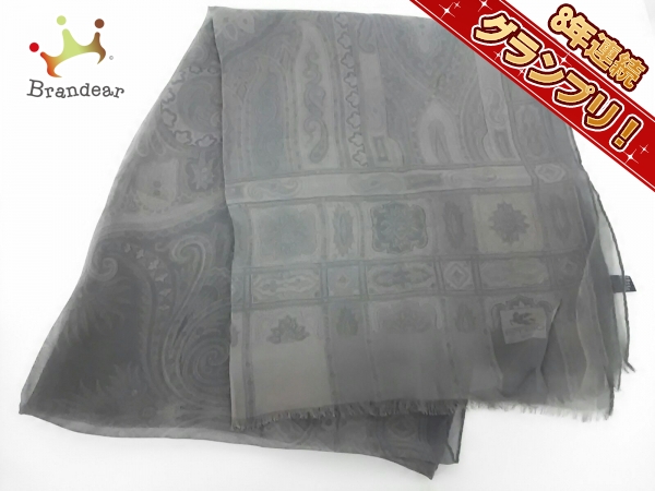 エトロ ETRO スカーフ ダークグレー×ベージュ ペイズリー柄 美品