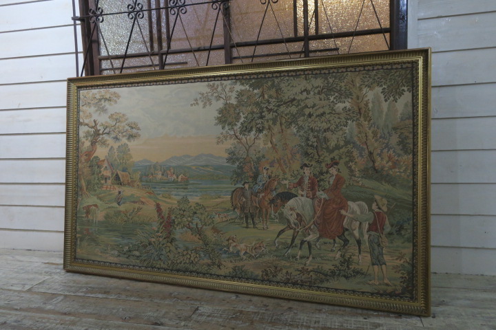 希少♪豪華♪W1850 x H1080特大♪金彩 額装 大判 ゴブラン織り☆西洋 ロココ クラシック 洋館 タペストリー 壁掛け額 セレブ