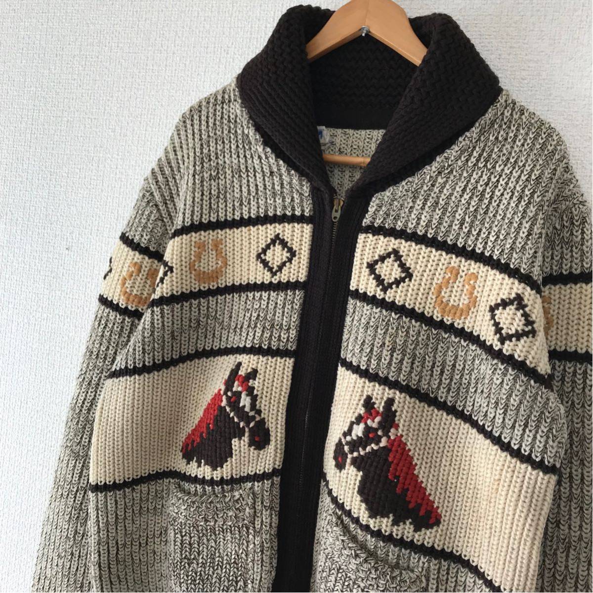60s カウチンセーター 馬柄 ML ヴィンテージ 古着 カナダ