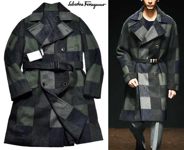 新品正規58万 Salvatore Ferragamo サルバトーレ フェラガモ (コレクションモデル ) フェラガモ傑作 最高級ウール素材 トレンチコート (52)