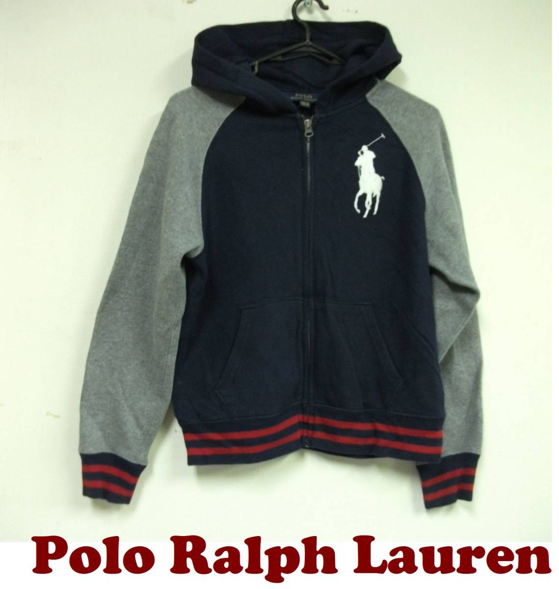 ■Polo Ralph Lauren ポロラルフローレン■ビッグポニー ラグランジップパーカー■紺グレー150/76