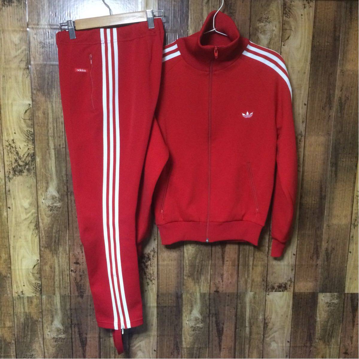 80s アディダス デサント社 上下set レッド ジャージ トラックスーツ／ビンテージ ザ ロイヤルテネンバウムズ 菅田将暉