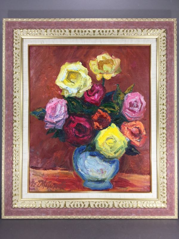 油彩□作者不詳□バラ薔薇の図□8号□秀作□額