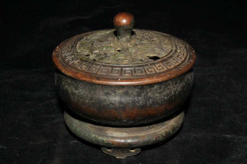 銅 細工 二龍戯珠薫香炉 香道具 仏具 工芸品 極上品 出土